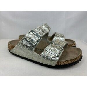 Birkenstock Arizona Silver Gator Gleam Silver 2 Strap Sandals Size 8 US 39 EU